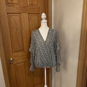 Max Studio Small Multi-Color w/Floral Print Long Sleeve Faux Wrap Blouse - EUC